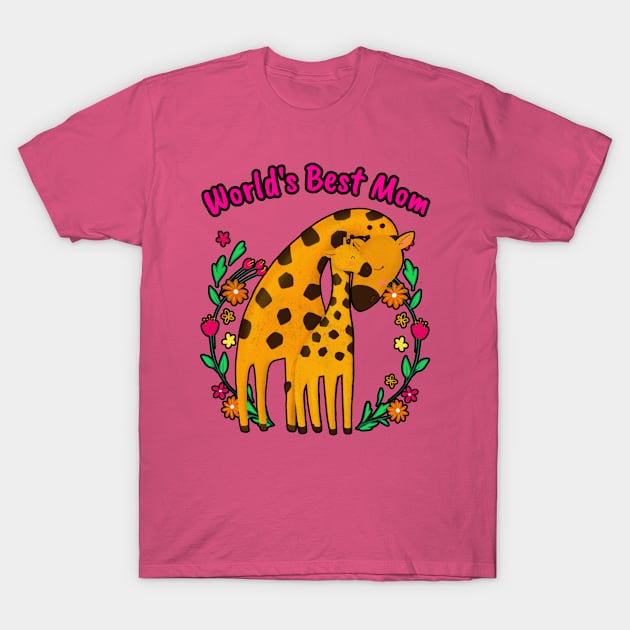 ❤️ World's Best Mom, 🦒 Giraffe Mother and Child T-Shirt by Pixoplanet